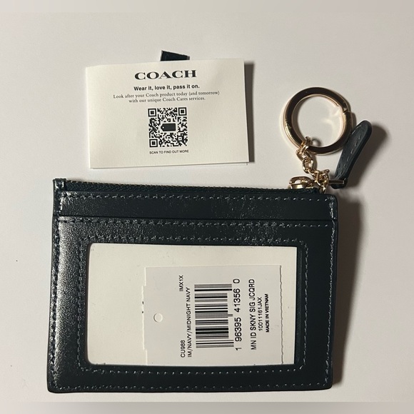 Coach Signature Jacquard Mini Card Holder Gold Navy Midnight Navy NWT - Picture 4 of 4